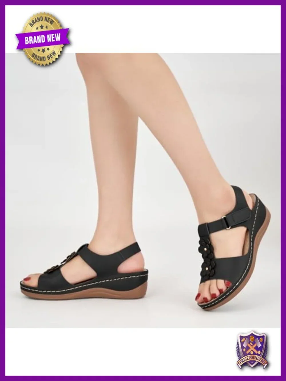 Wedge Sandals Women Comfortable Low Heel Platform Ankle Strap Flower Design